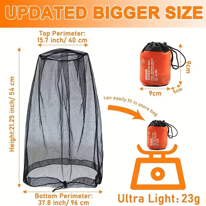 1pc Premium Mosquito Head Net, Ultra Large & Long, Extra Fine Holes, Mesh, Insect Netting, Bug Face Shield, Soft Durable Fly Screen, Protection