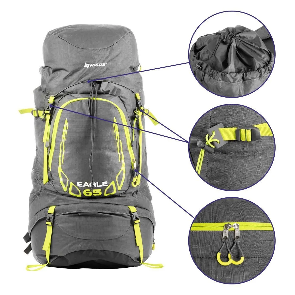 65 Liter Lightweight Framed Hiking Outdoor Travel Backpack