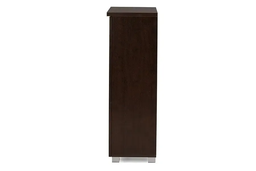 Adalwin 2-Door Dark Brown Wooden Entryway Shoes Storage Cabinet