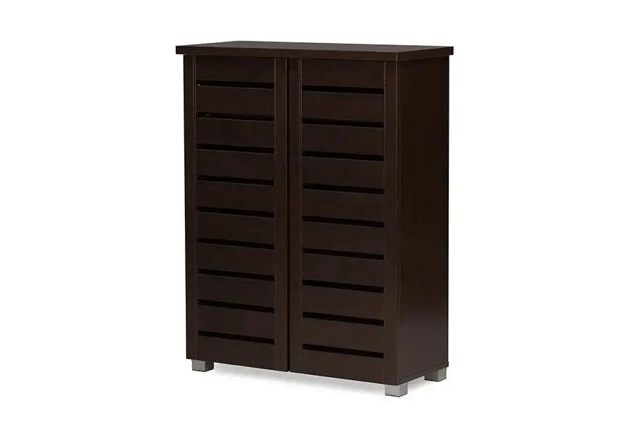 Adalwin 2-Door Dark Brown Wooden Entryway Shoes Storage Cabinet