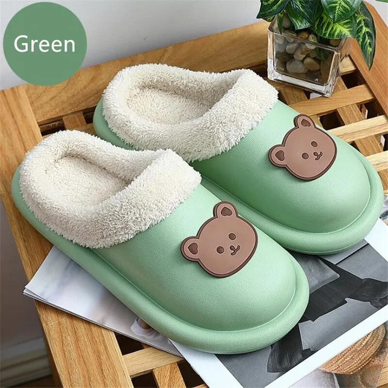 Advbridge Cartoon Bear Winter Slippers Warm Women Shoes Waterproof Non-Slip Female Home Slippers Couples Indoor Outdoor Cotton Shoes