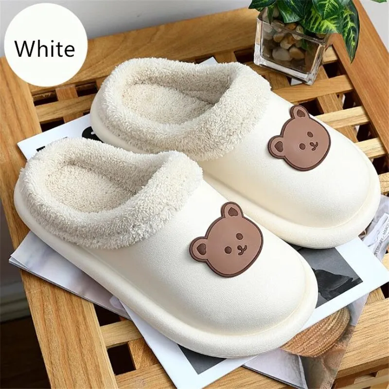 Advbridge Cartoon Bear Winter Slippers Warm Women Shoes Waterproof Non-Slip Female Home Slippers Couples Indoor Outdoor Cotton Shoes