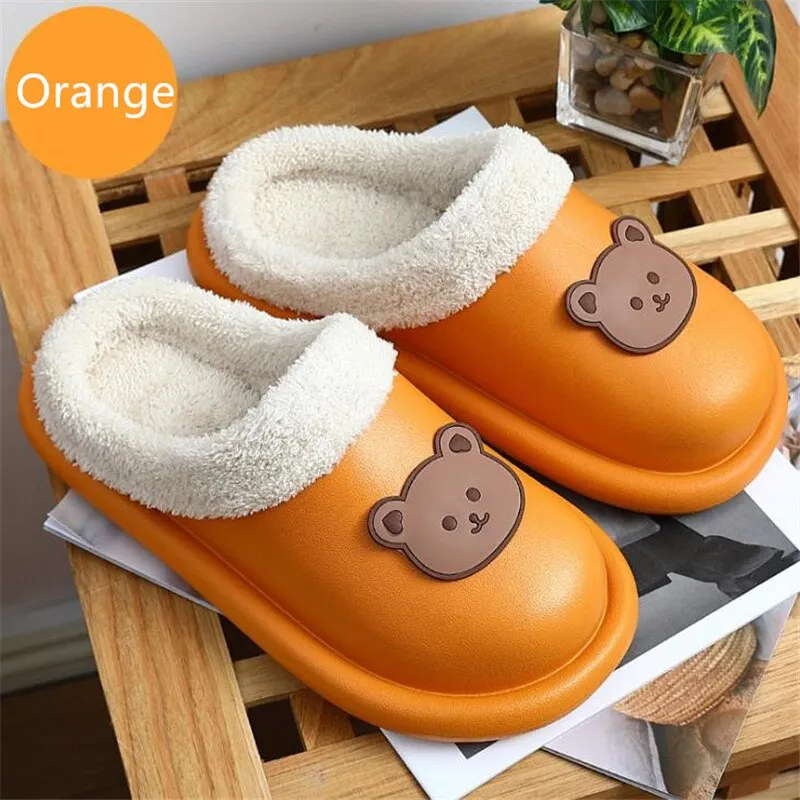 Advbridge Cartoon Bear Winter Slippers Warm Women Shoes Waterproof Non-Slip Female Home Slippers Couples Indoor Outdoor Cotton Shoes