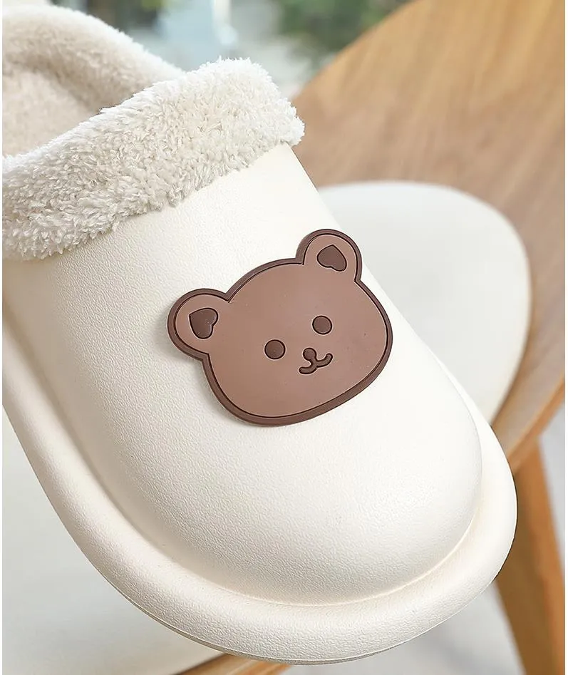 Advbridge Cartoon Bear Winter Slippers Warm Women Shoes Waterproof Non-Slip Female Home Slippers Couples Indoor Outdoor Cotton Shoes