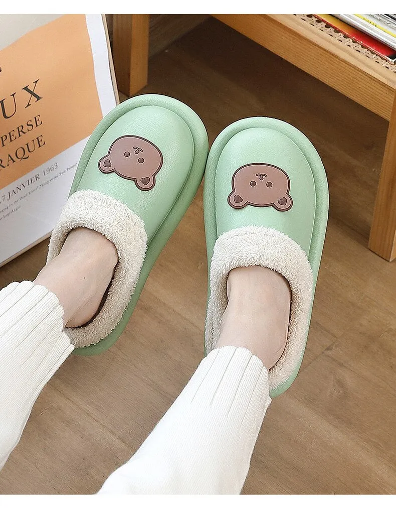 Advbridge Cartoon Bear Winter Slippers Warm Women Shoes Waterproof Non-Slip Female Home Slippers Couples Indoor Outdoor Cotton Shoes