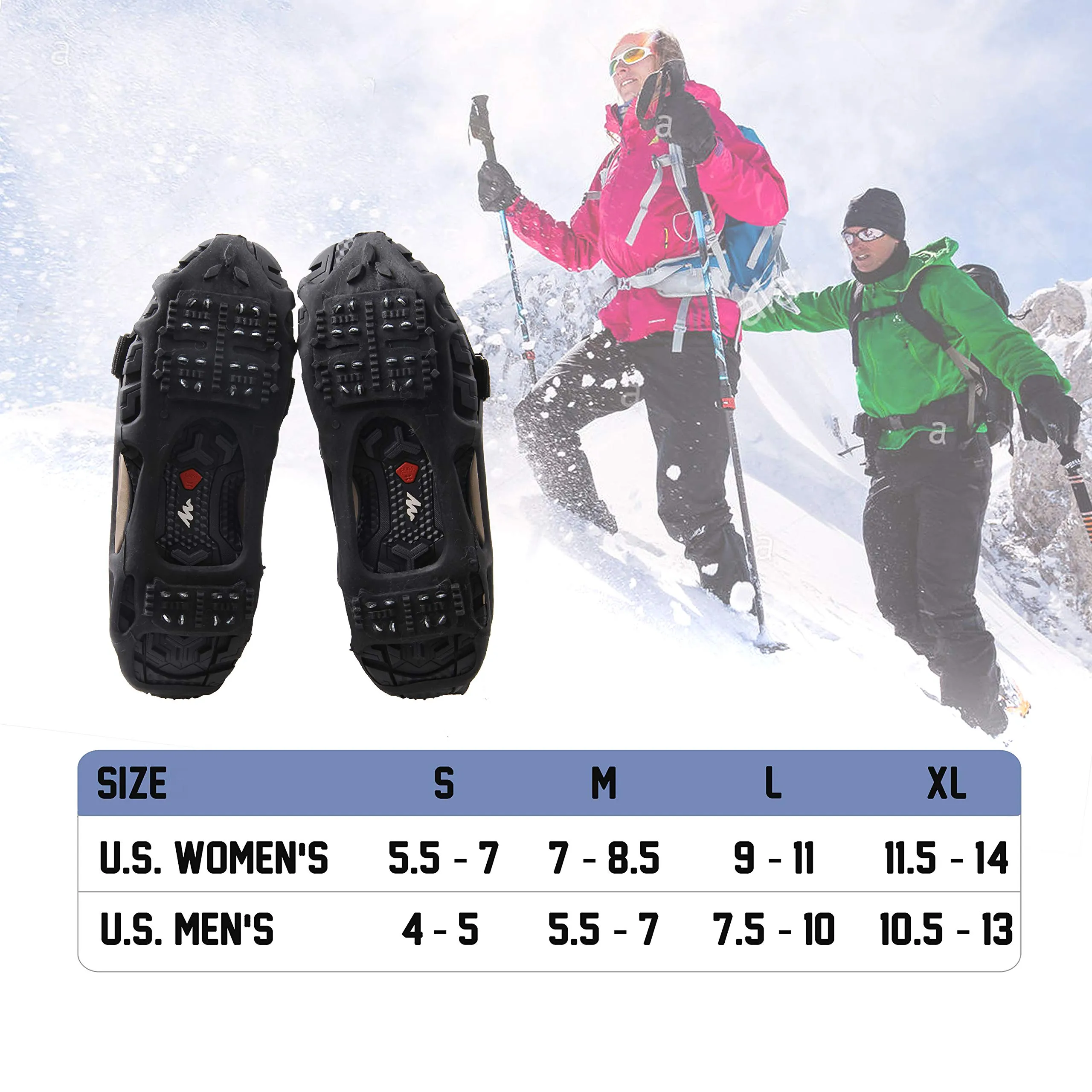 AGOOL Ice Cleats Snow Traction Cleats Crampon for Walking on Snow and Ice Non-Slip Overshoe Rubber Anti Slip Crampons Slip-on Stretch Footwear 24 Steel with Velcro Strap Medium(5.5-7 men/7-8.5 women)