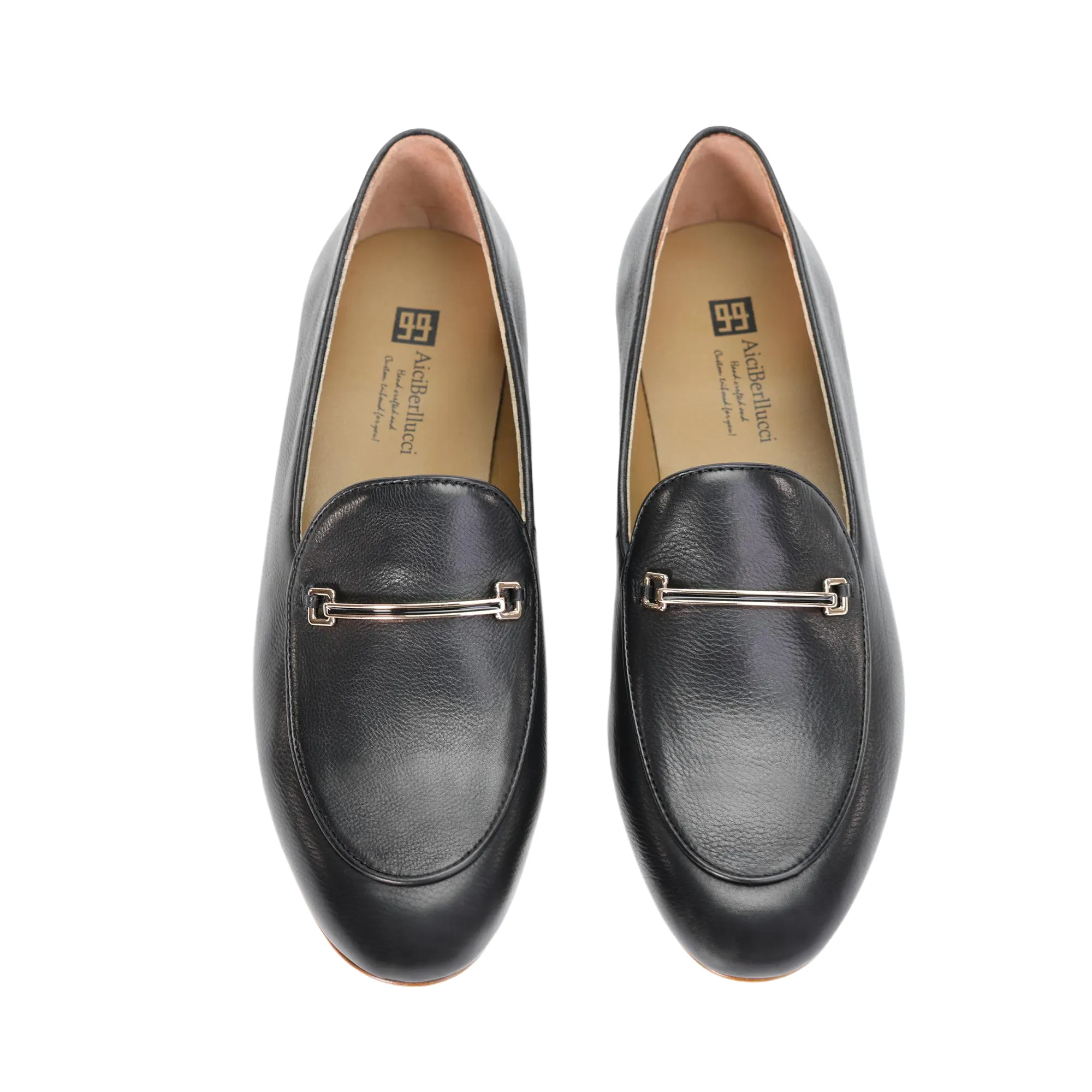 AiciBerllucci Black Leather upper  and Sheepskin lining- Prime-Women's Leather Loafer- Sleek Loafers Slip on Shoes-Casual Flat Shoes