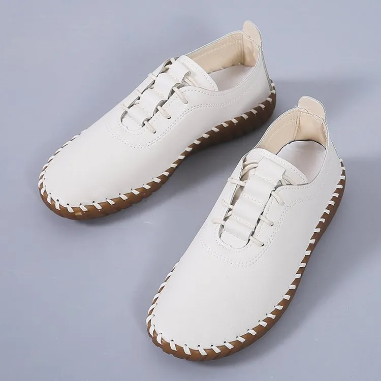 Amozae Soft Sole Hollow Single Shoes Women  Vintage Leather Low Heels Casual Shoes Woman Outdoor Lace Up Non Slip Loafers