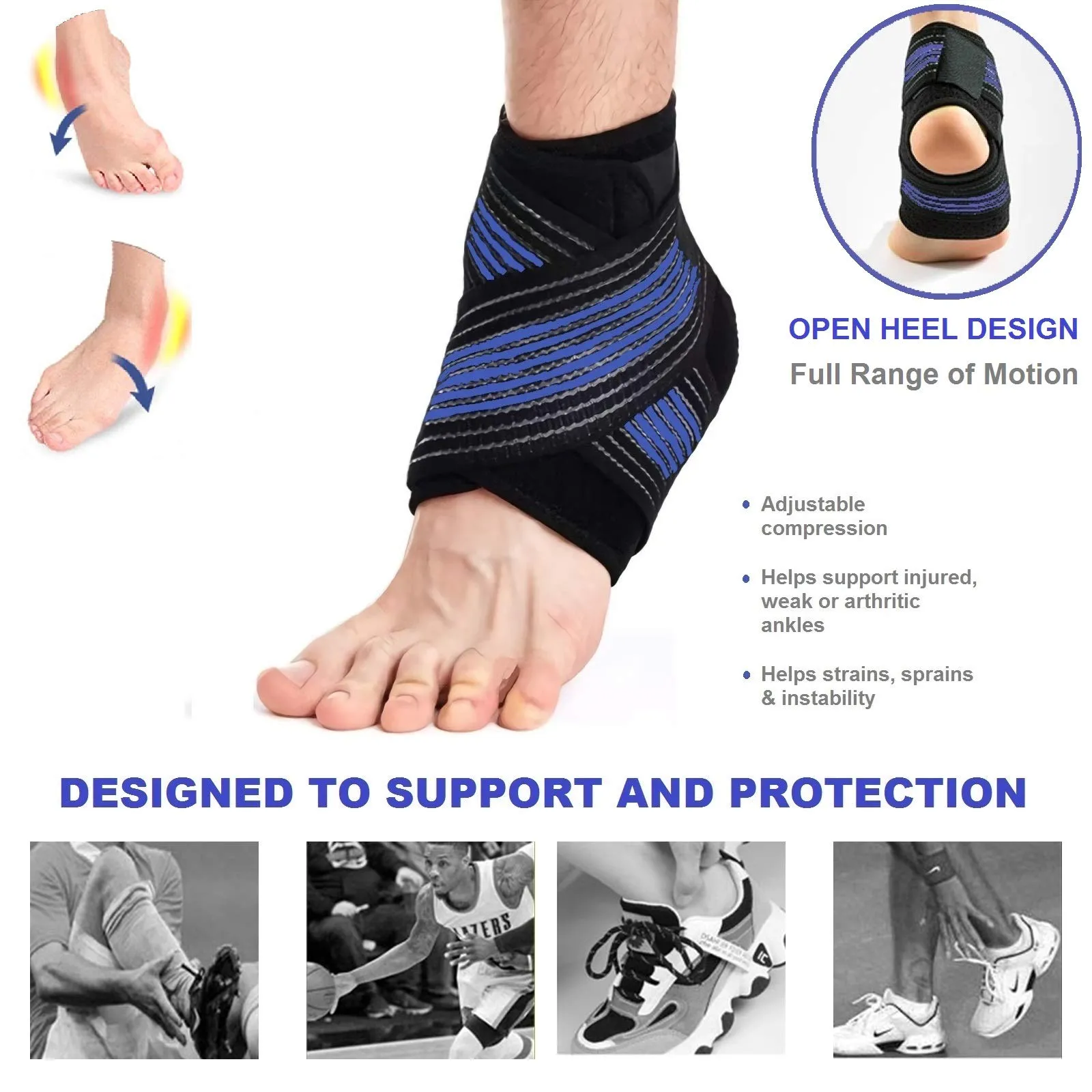 Ankle Brace Support for Men and Women, Adjustable Compression Ankle Protection Wrap, Breathable Stabilizer Super Elastic Ankle Supporting for Sprain, Injury Recovery, Plantar Fasciitis , One Size Fits Most (1 pcs)