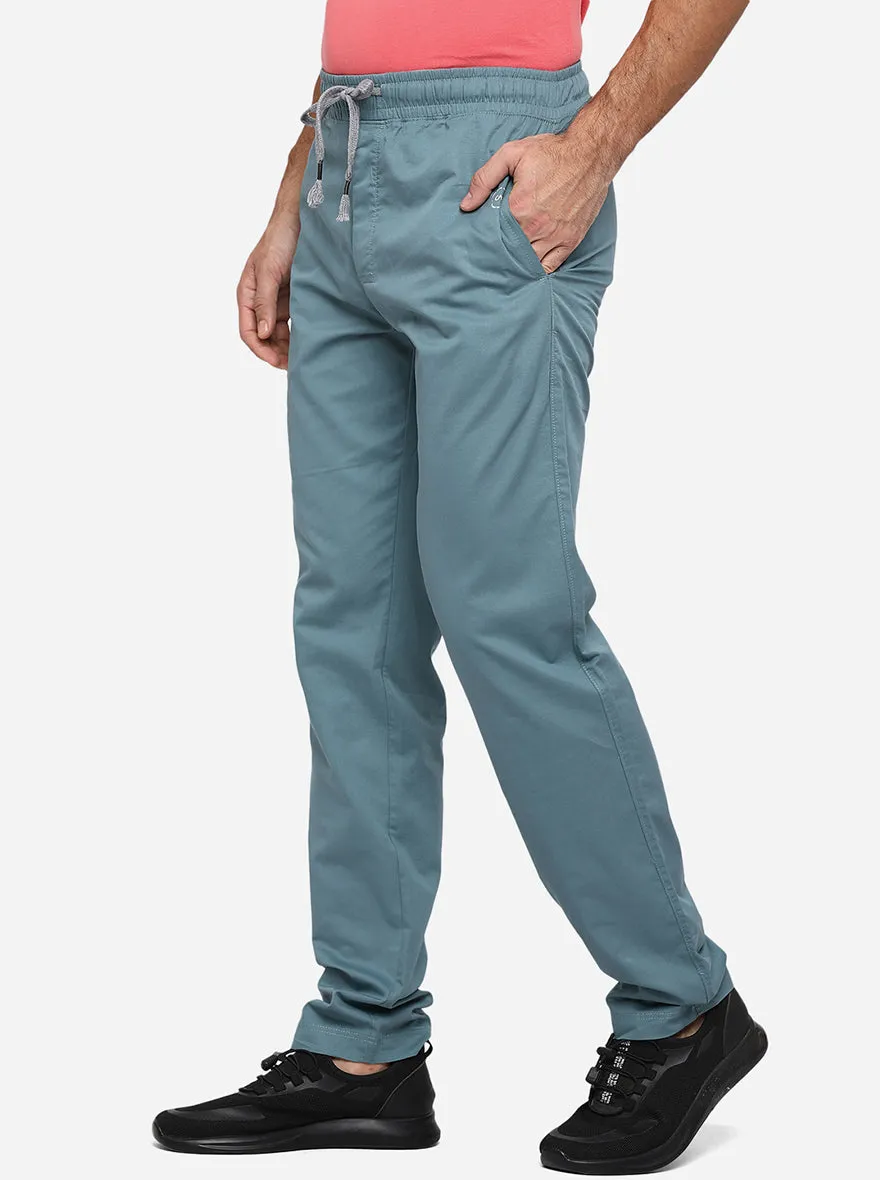 Aquamarine Blue Solid Regular Fit Track Pants | JadeBlue