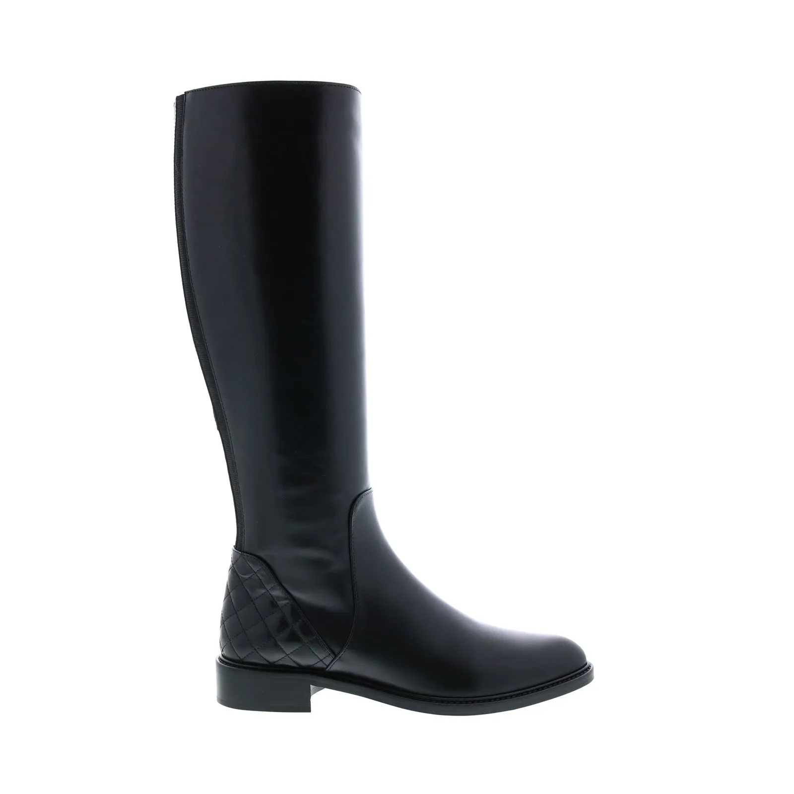 Aquatalia Geneva Calf Elastic 34L0693-BLK Womens Black Leather Zipper Knee High Boots