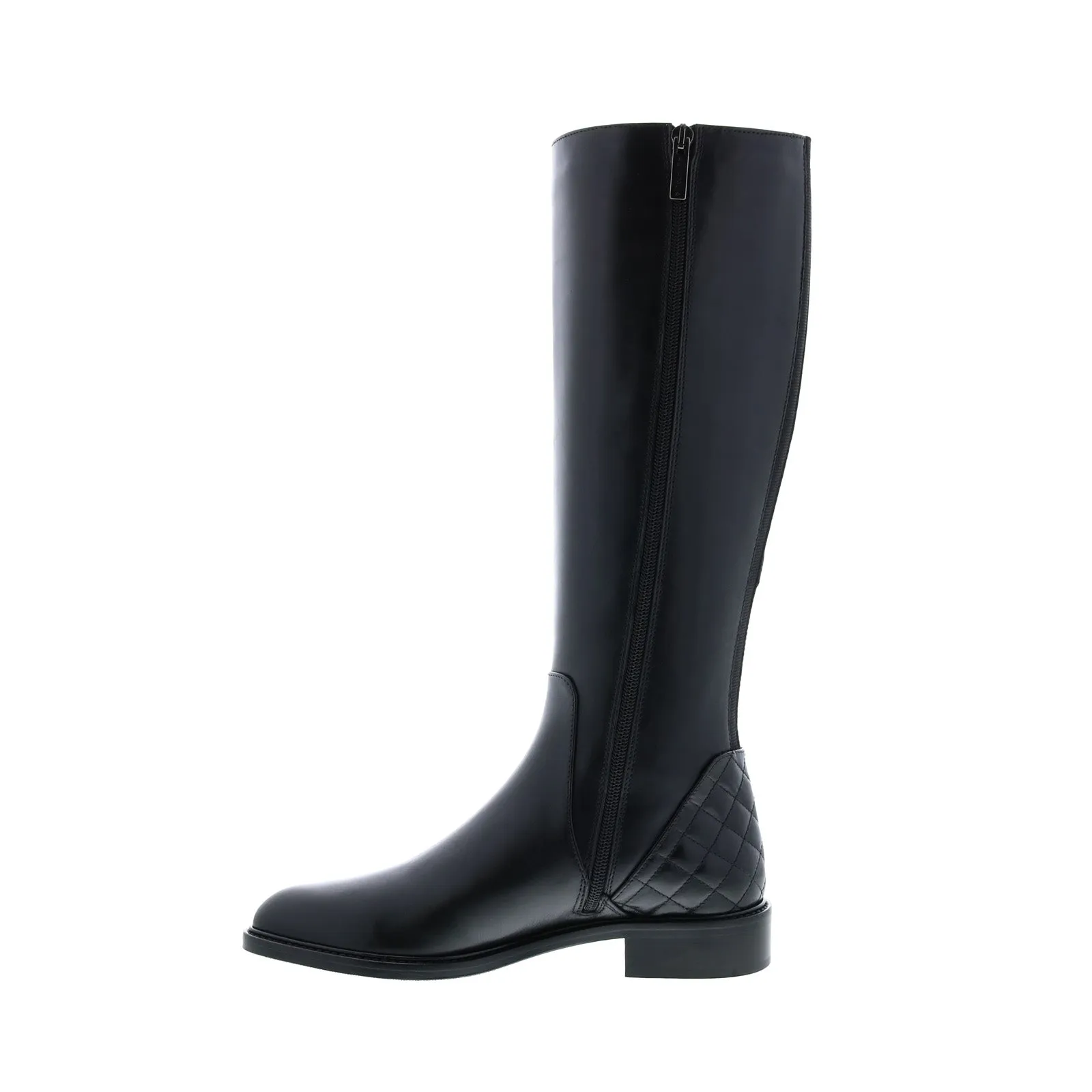 Aquatalia Geneva Calf Elastic 34L0693-BLK Womens Black Leather Zipper Knee High Boots