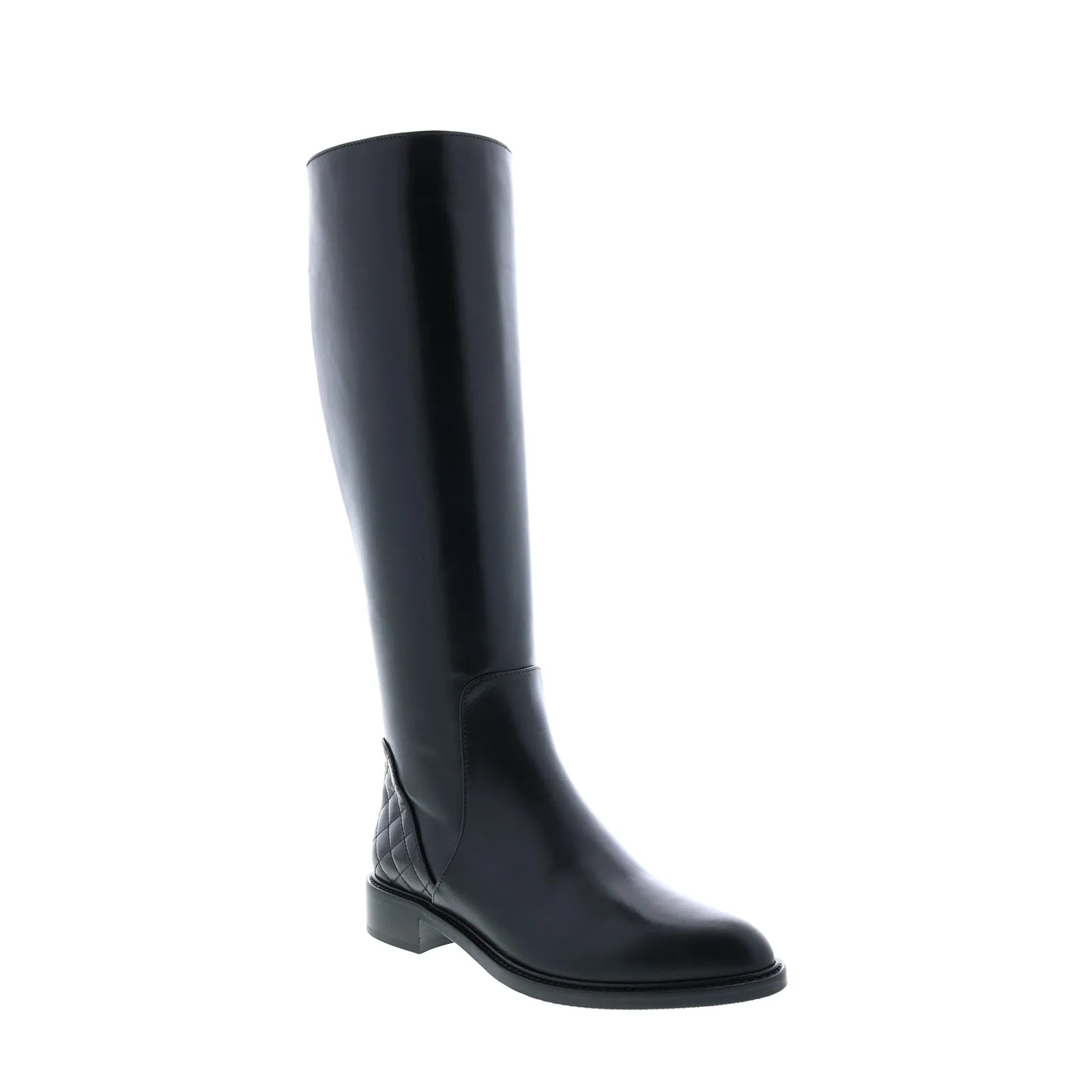 Aquatalia Geneva Calf Elastic 34L0693-BLK Womens Black Leather Zipper Knee High Boots