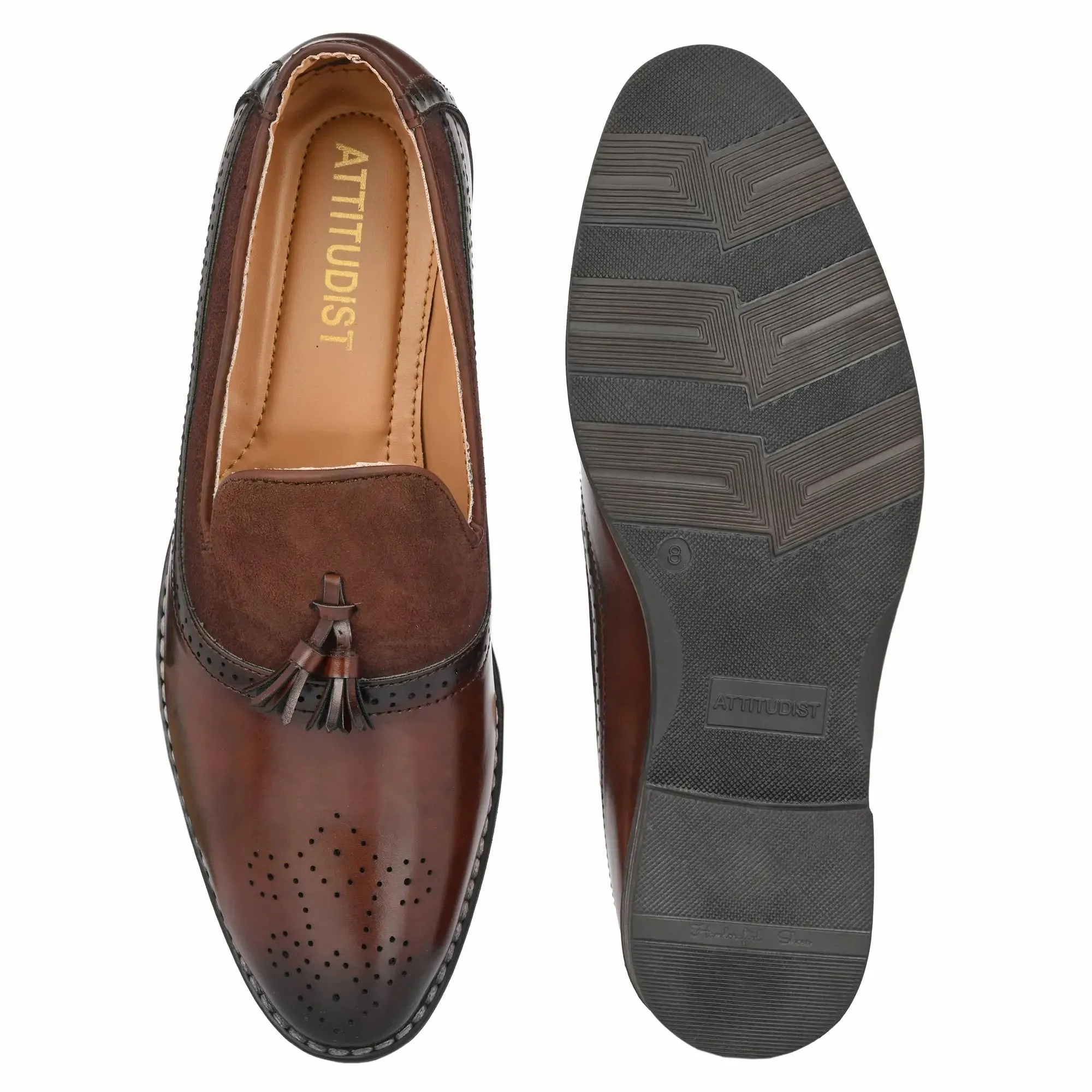 Attitudist Unisex Handcrafted Brown Tassel Loafer With Knotted Laces In Moccassin Style