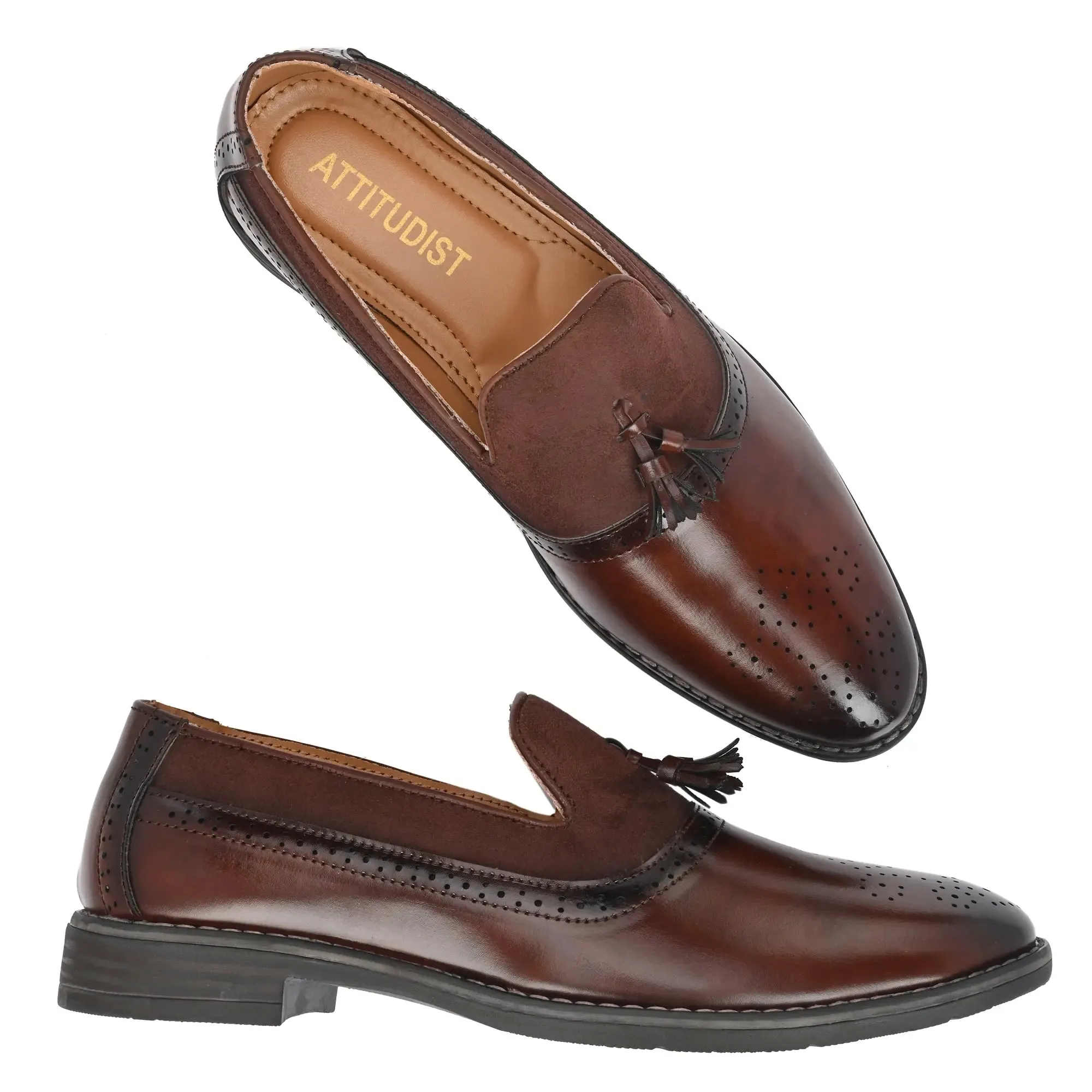 Attitudist Unisex Handcrafted Brown Tassel Loafer With Knotted Laces In Moccassin Style