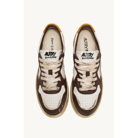 Autry Medalist Low Super Vintage Sneakers in White, Brown and Honey Leather