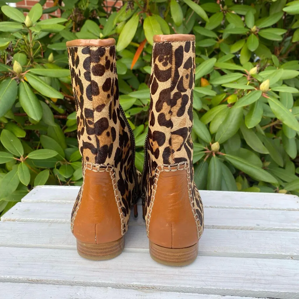 B. Makowsky Leopard Print Calf Hair Ankle Booties - Size 9