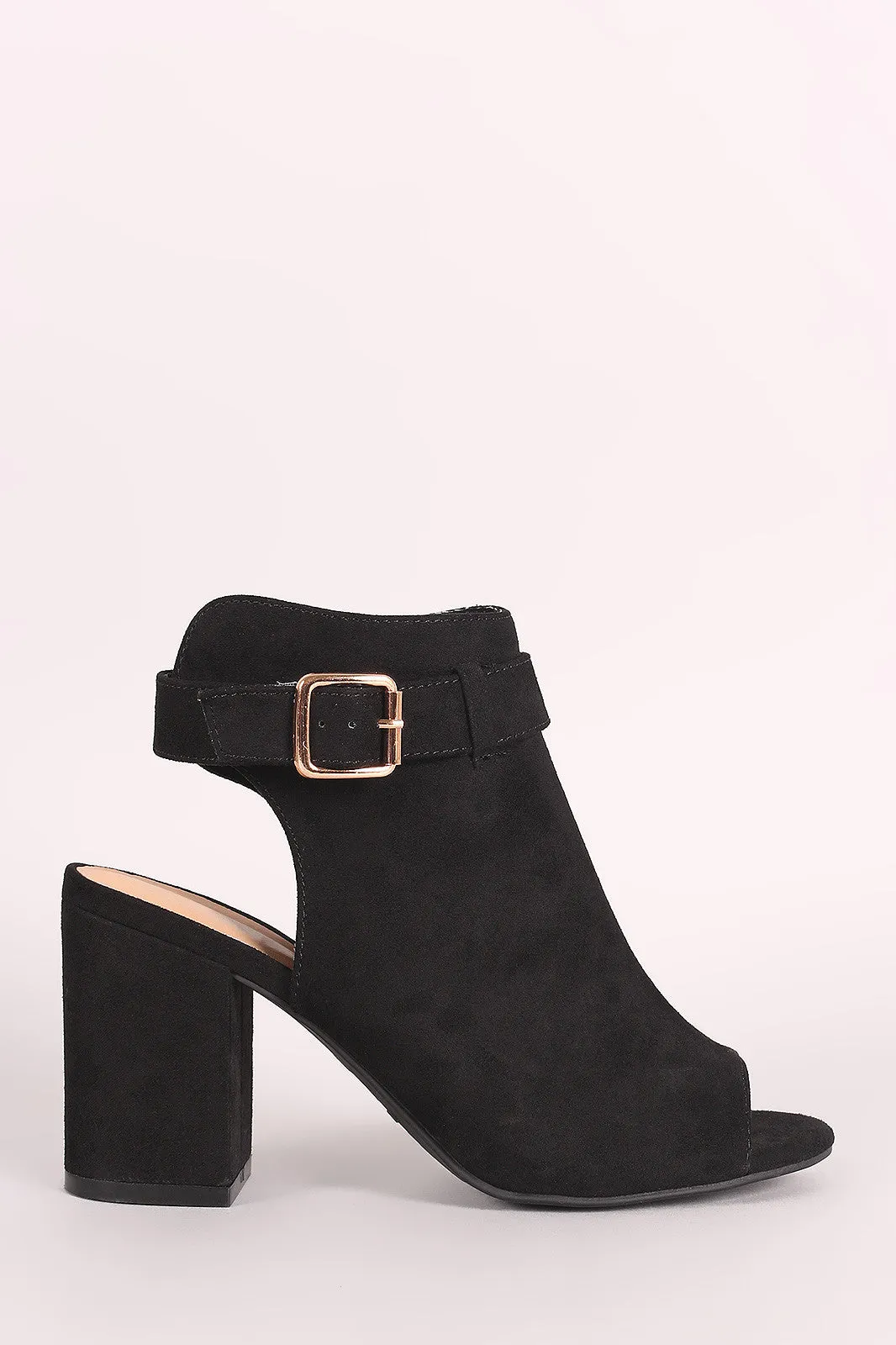 Bamboo Suede Buckled Ankle Strap Chunky Mule Ankle Boots