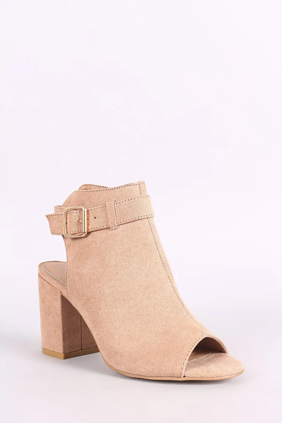 Bamboo Suede Buckled Ankle Strap Chunky Mule Ankle Boots