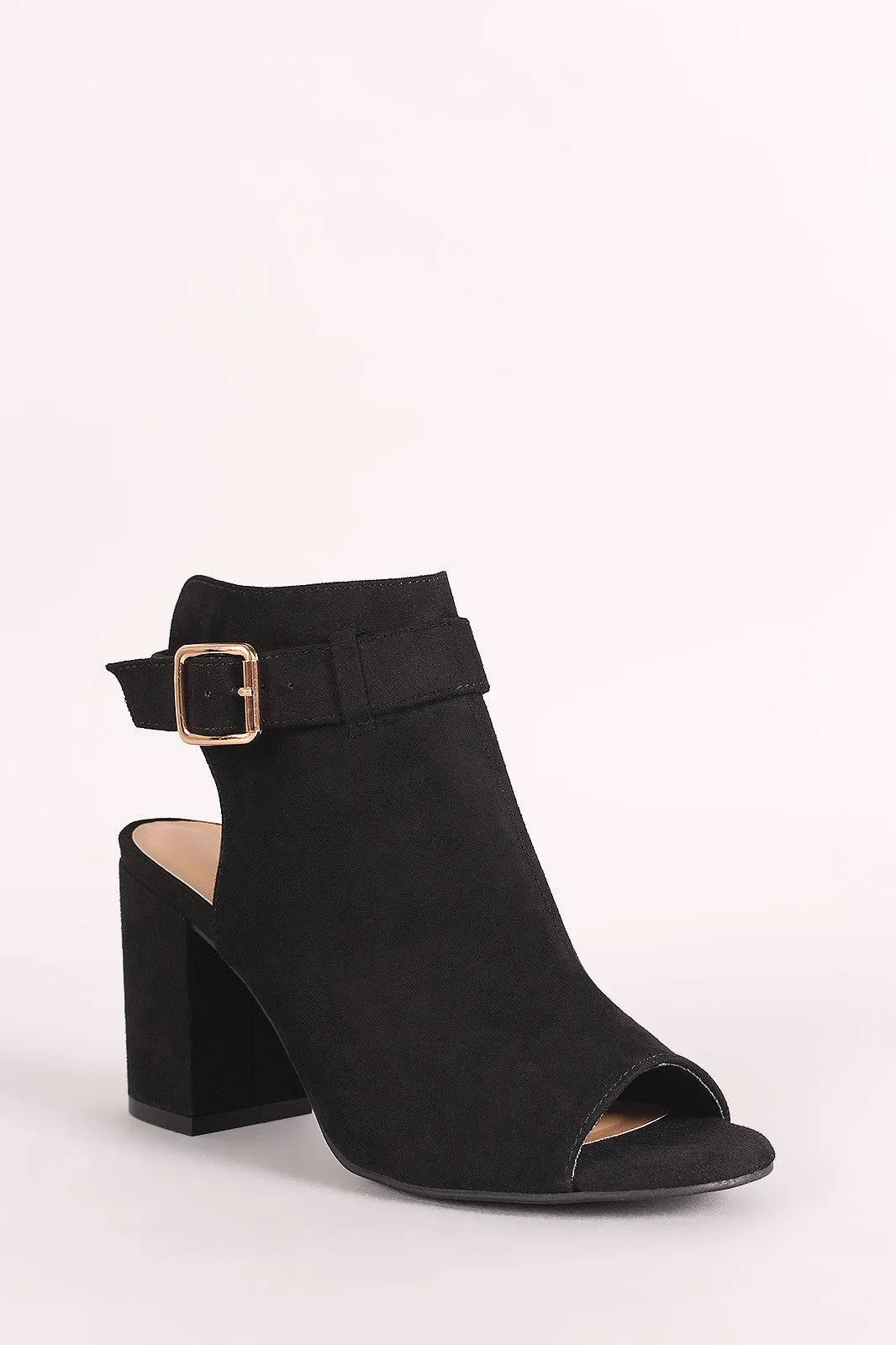 Bamboo Suede Buckled Ankle Strap Chunky Mule Ankle Boots