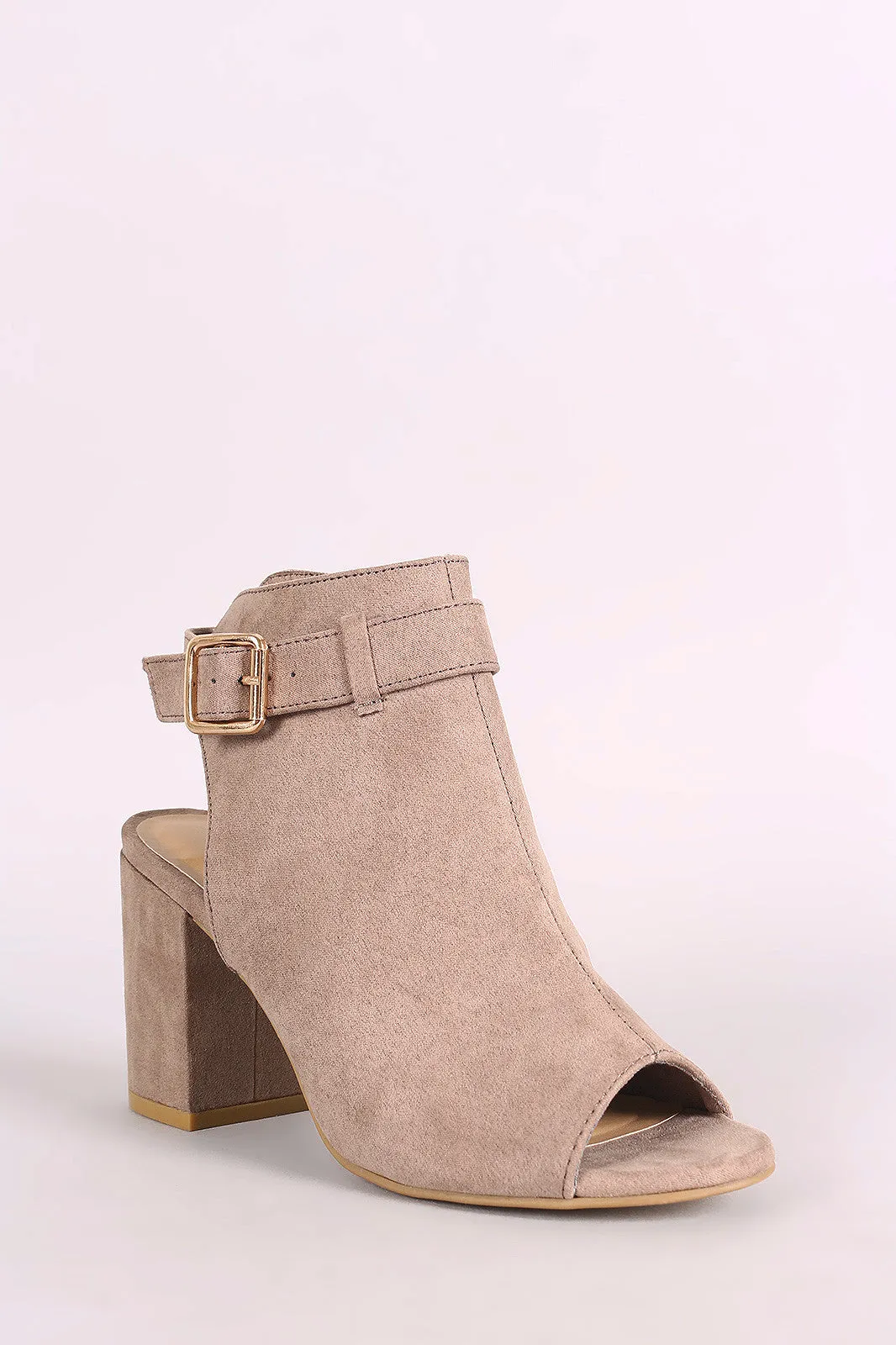 Bamboo Suede Buckled Ankle Strap Chunky Mule Ankle Boots