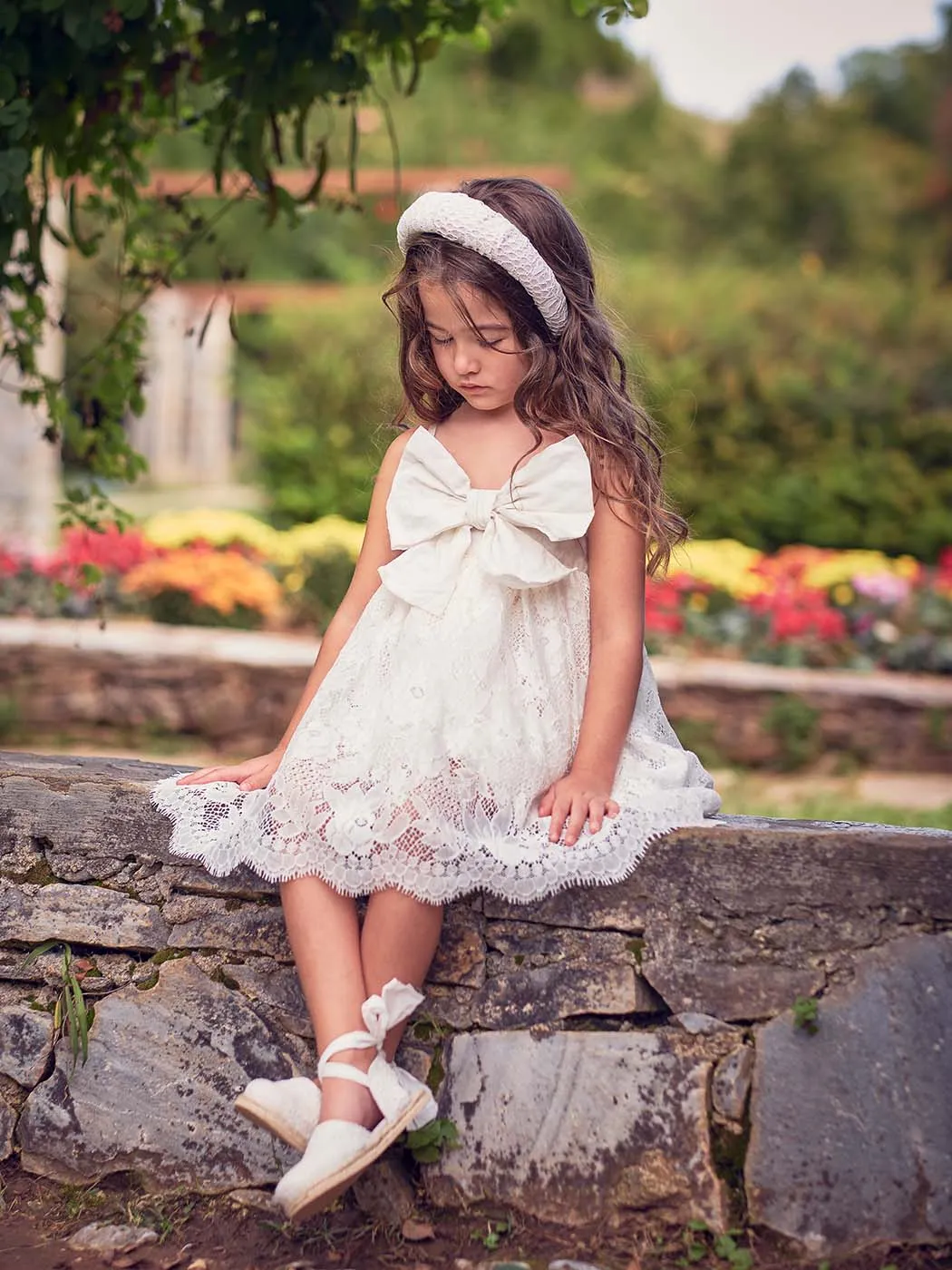 Baptism Lace Dress with silk Bow-ALAINA