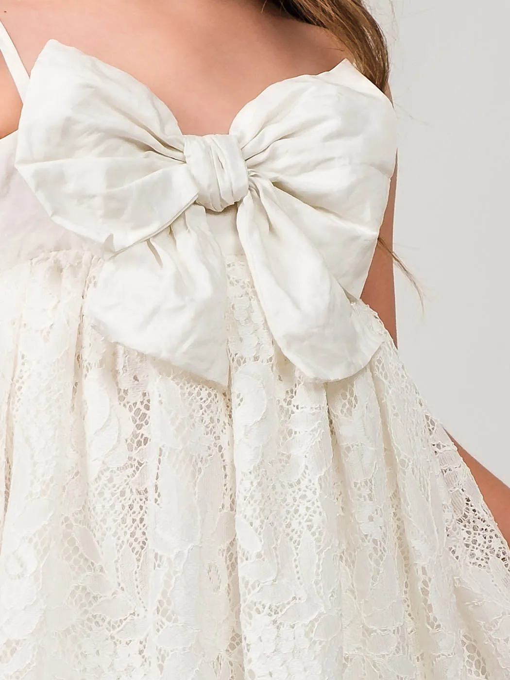 Baptism Lace Dress with silk Bow-ALAINA