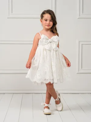 Baptism Lace Dress with silk Bow-ALAINA