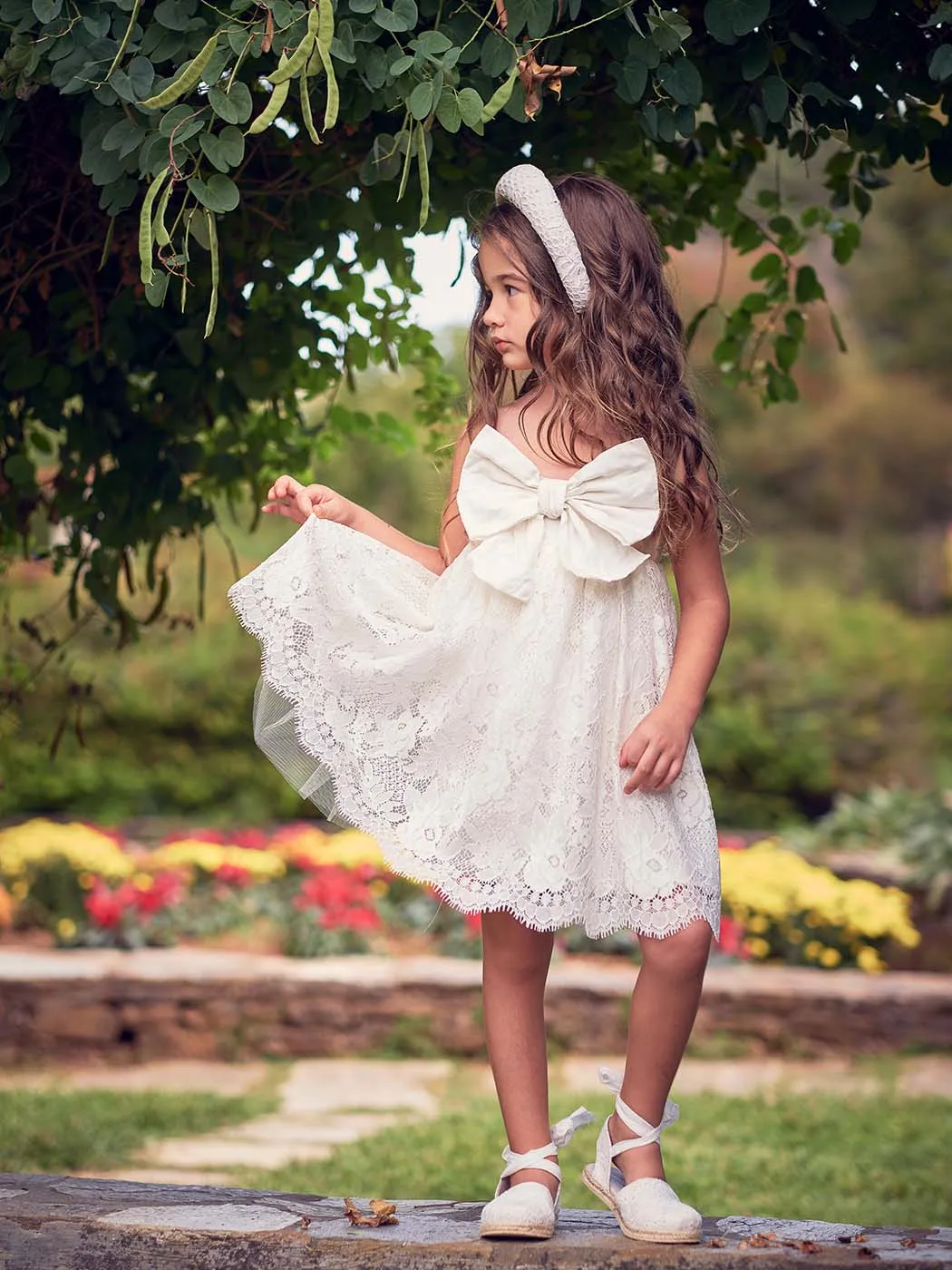 Baptism Lace Dress with silk Bow-ALAINA