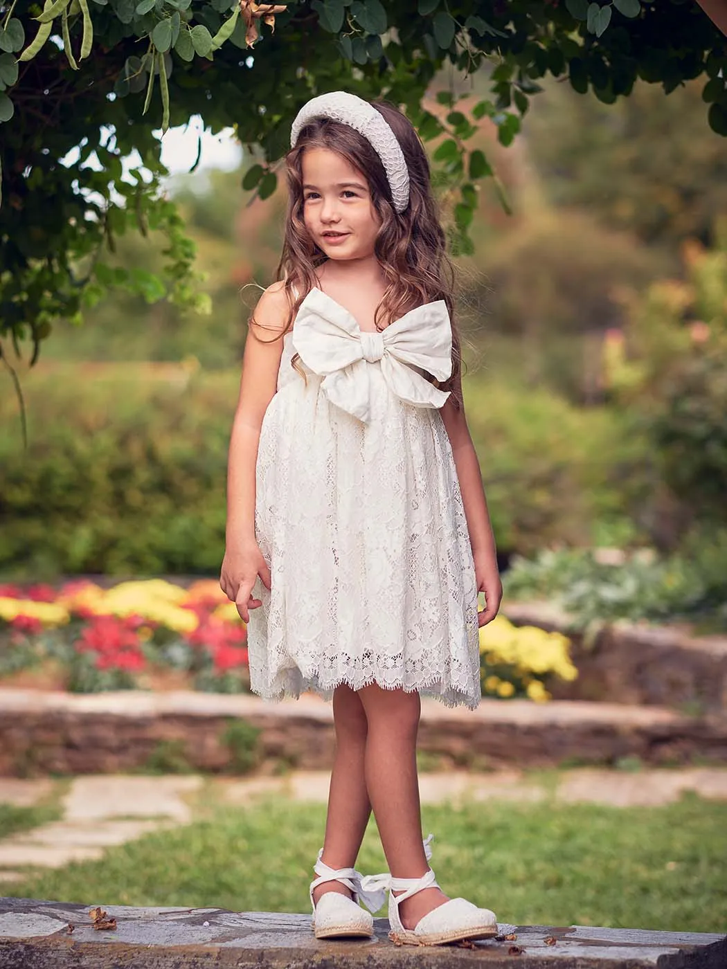 Baptism Lace Dress with silk Bow-ALAINA