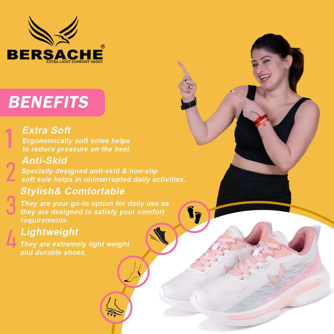 Bersache Premium Sports ,Gym, Trending Stylish Running shoes for Women's/GIRL's (9160-Pink)