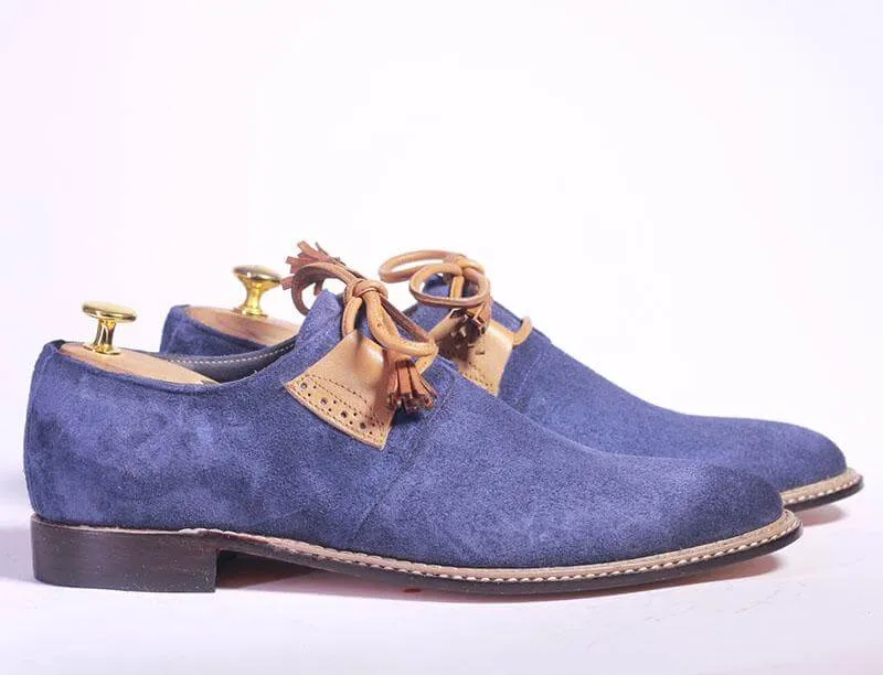 Bespoke Blue & Brown Suede Lace up Shoe for Men