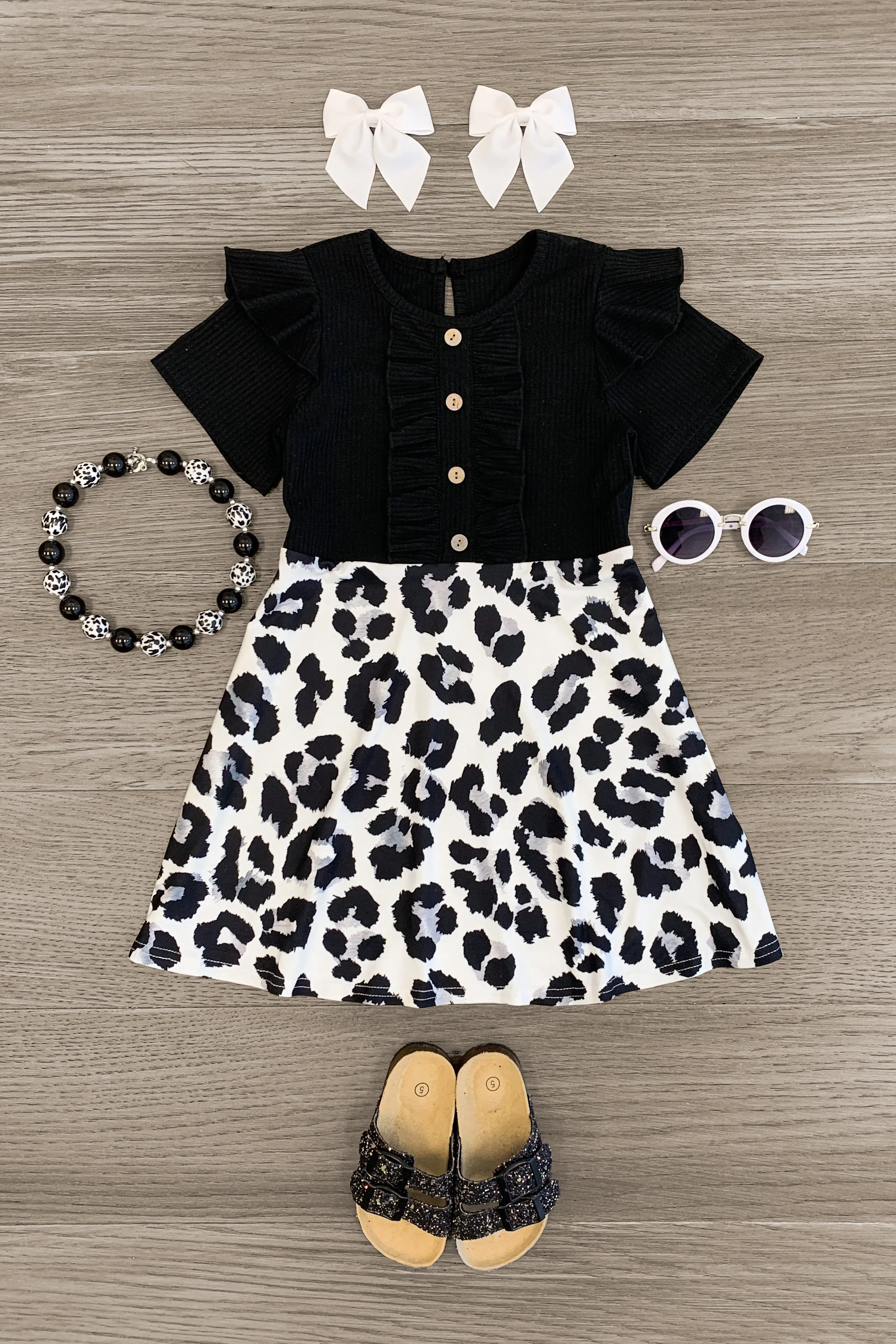 Black & White Leopard Ruffle Dress