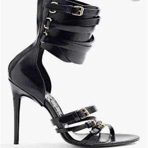 Black Buckle Leather High Heel Sandals