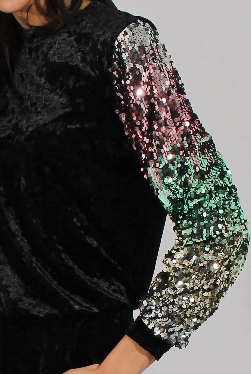 Black Crushed Velvet Sequined Tracksuit - Rosita