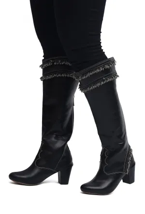 Black Ghungroo Cruelty Free Leather Long Boots