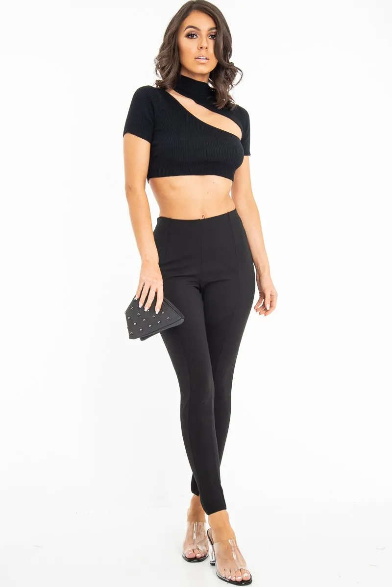 Black Rib High Neck Crop Top - Talina