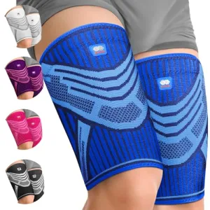 BLITZU Thigh Compression Sleeves (Pair) Quad, Groin and Hamstring Support. Upper Leg Sleeves for Men Women. Thigh Braces for Thigh Pain. Upper Thigh Wrap for Pulled Muscle Relief BLUE, S