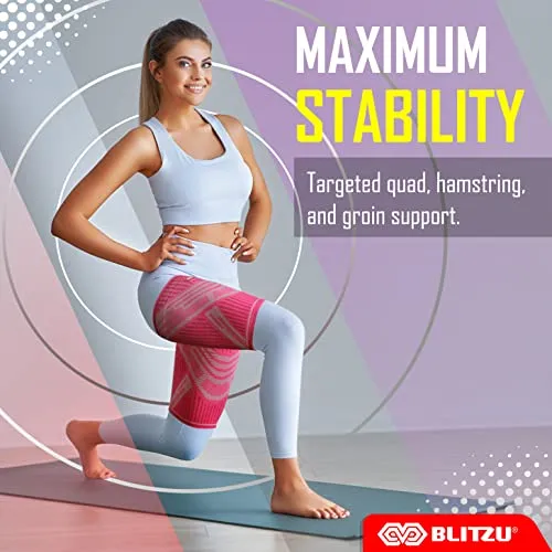 BLITZU Thigh Compression Sleeves (Pair) Quad, Groin and Hamstring Support. Upper Leg Sleeves for Men Women. Thigh Braces for Thigh Pain. Upper Thigh Wrap for Pulled Muscle Relief BLUE, S