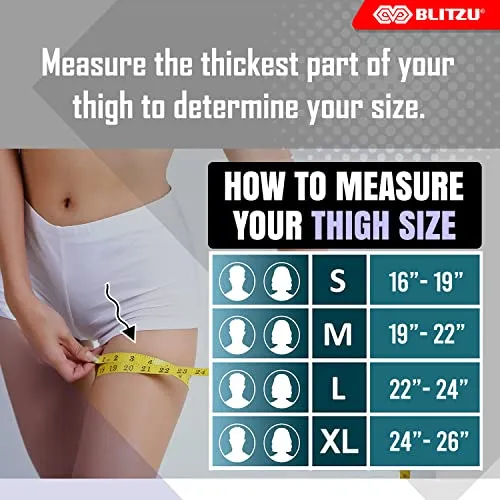 BLITZU Thigh Compression Sleeves (Pair) Quad, Groin and Hamstring Support. Upper Leg Sleeves for Men Women. Thigh Braces for Thigh Pain. Upper Thigh Wrap for Pulled Muscle Relief BLUE, S