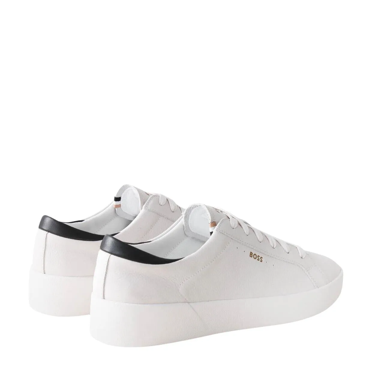 BOSS Belwar Gold Logo Tumbled Leather White Trainers