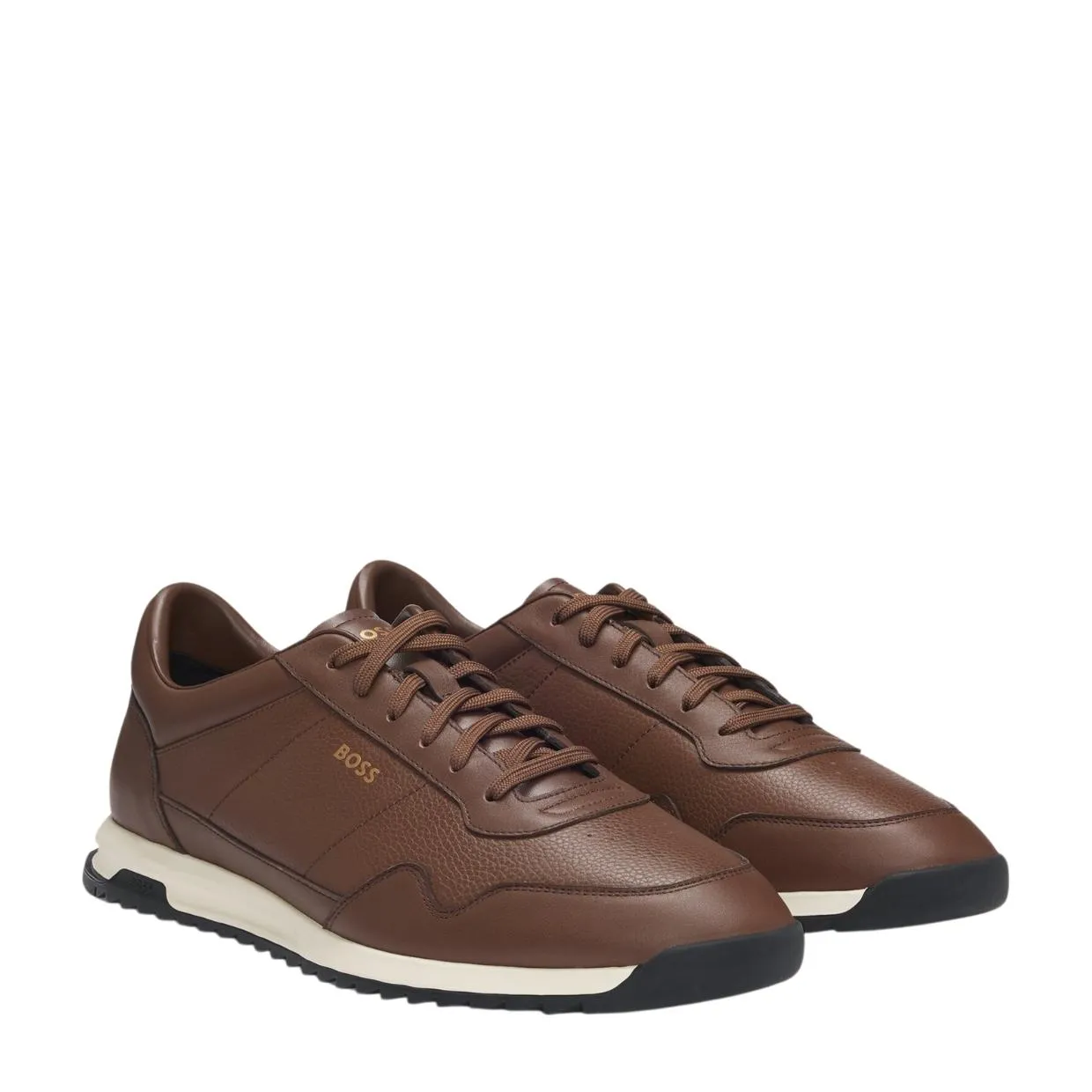 BOSS Zayn Tumbled Leather Dark Brown Trainers