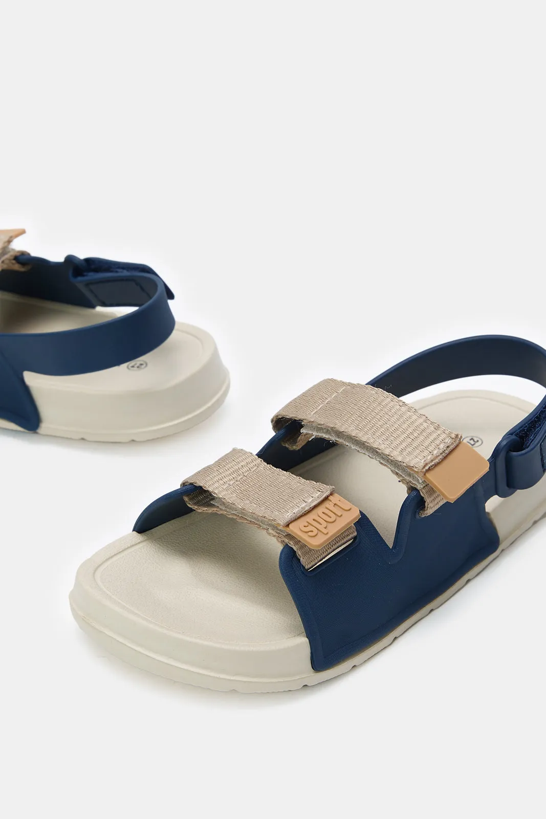 Boys Navy Traditional Sandals With Backstrap