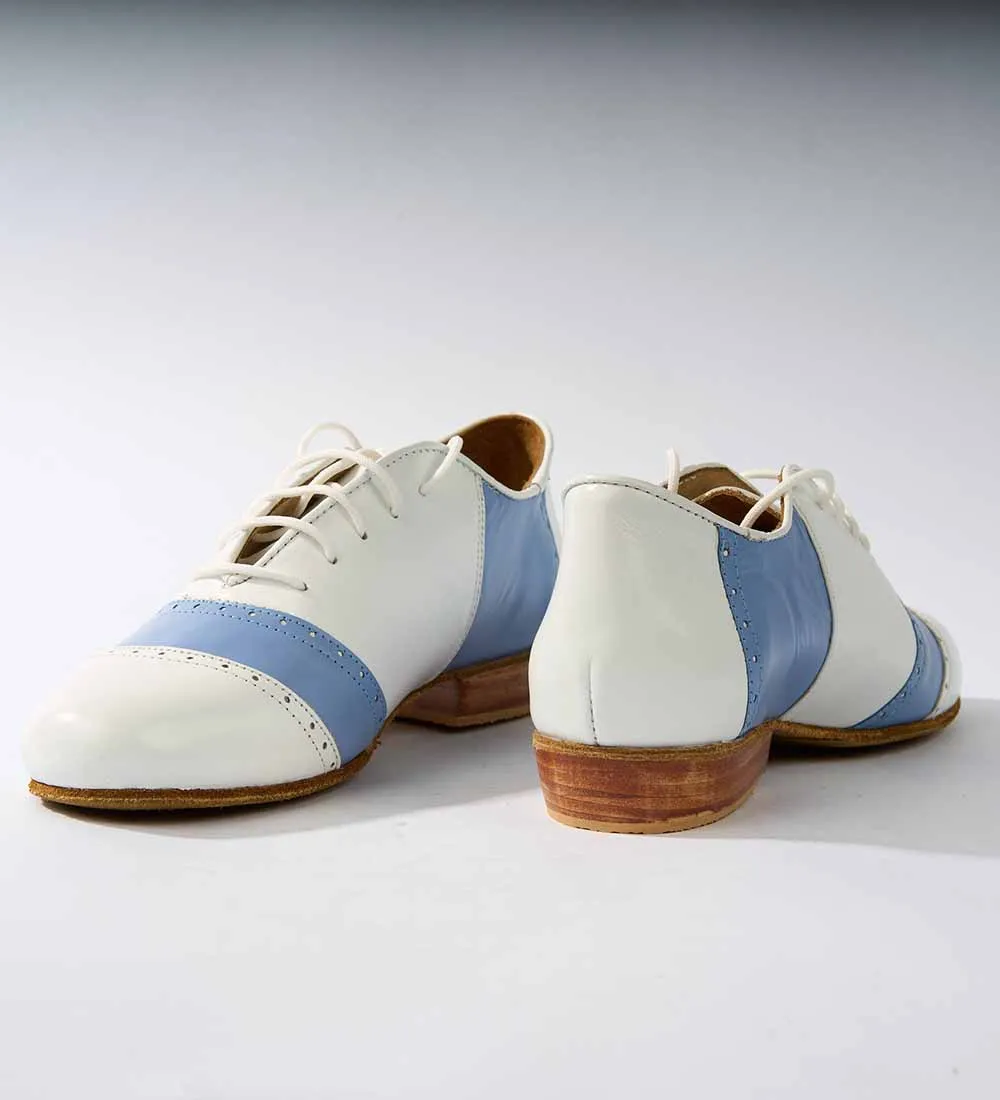 Bright White and Sky Blue Leather - Premium Tango Shoes - Rock 3077