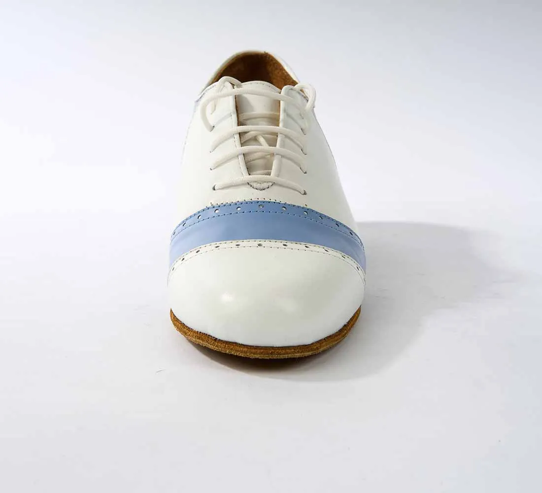 Bright White and Sky Blue Leather - Premium Tango Shoes - Rock 3077