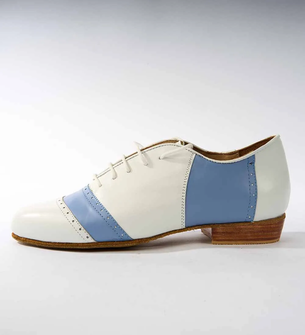 Bright White and Sky Blue Leather - Premium Tango Shoes - Rock 3077