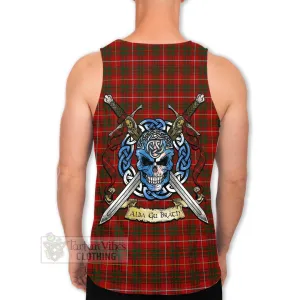 Bruce Tartan Men's Tank Top with Family Crest Celtic Skull Style