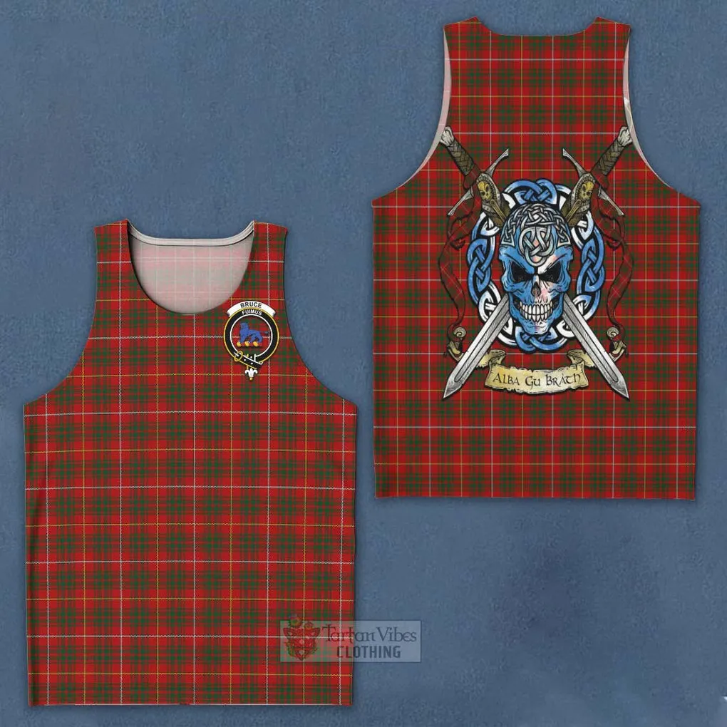 Bruce Tartan Men's Tank Top with Family Crest Celtic Skull Style