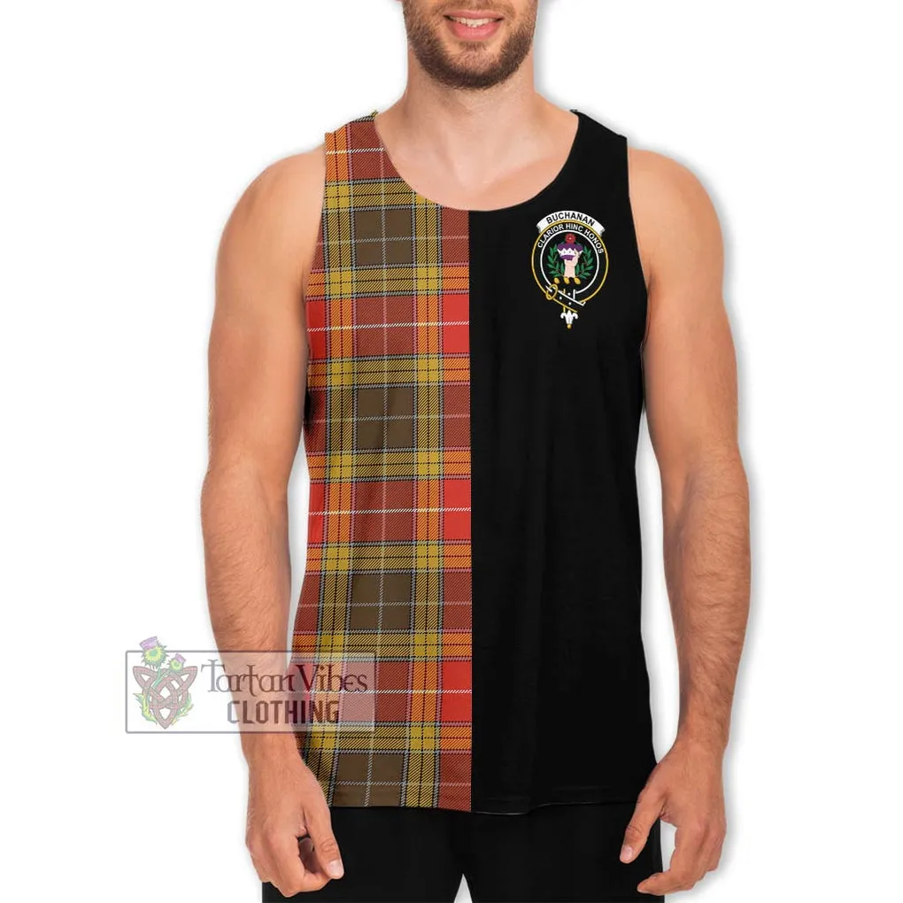 Buchanan Old Set Weathered Tartan Men's Tank Top with Family Crest and Half Of Me Style