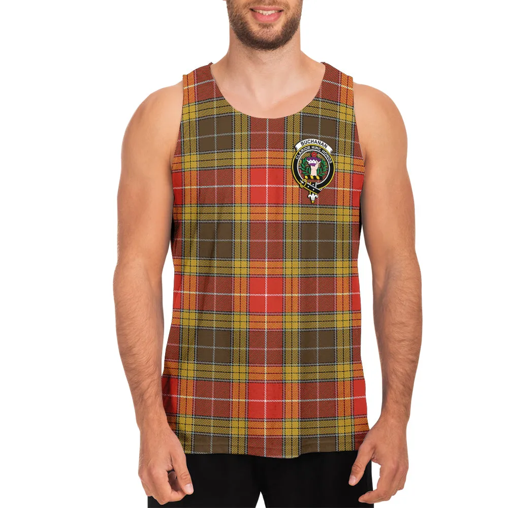 Buchanan Old Set Weathered Tartan Mens Tank Top with Family Crest